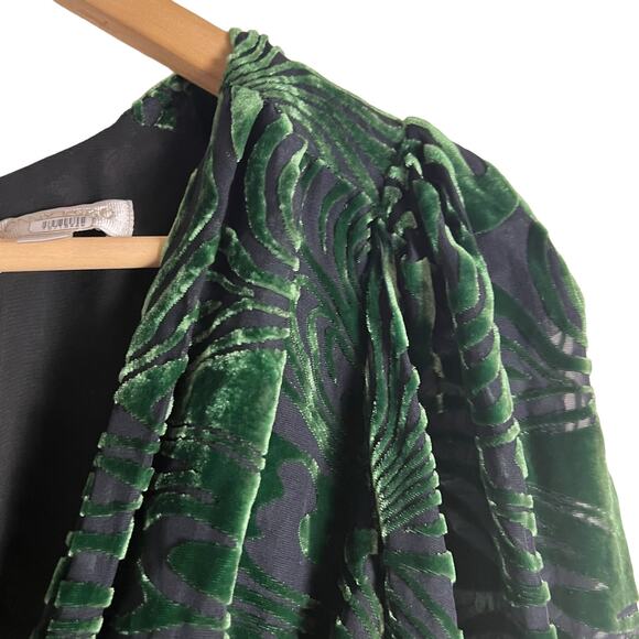 Ronny Kobo Astrid Green Animal Print Velvet Ruched Long Sleeve Midi Dress XS - Picture 6 of 14